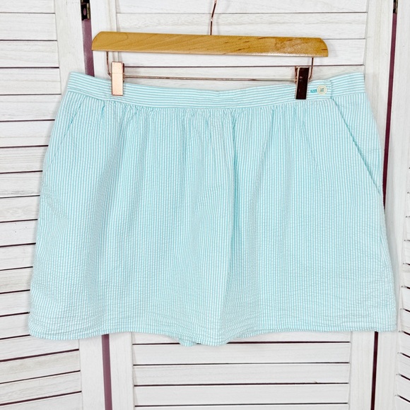 Lilly Pulitzer Mimosa Seersucker‎ Striped Mini Skirt Aqua Teal Blue White XL - Picture 8 of 13